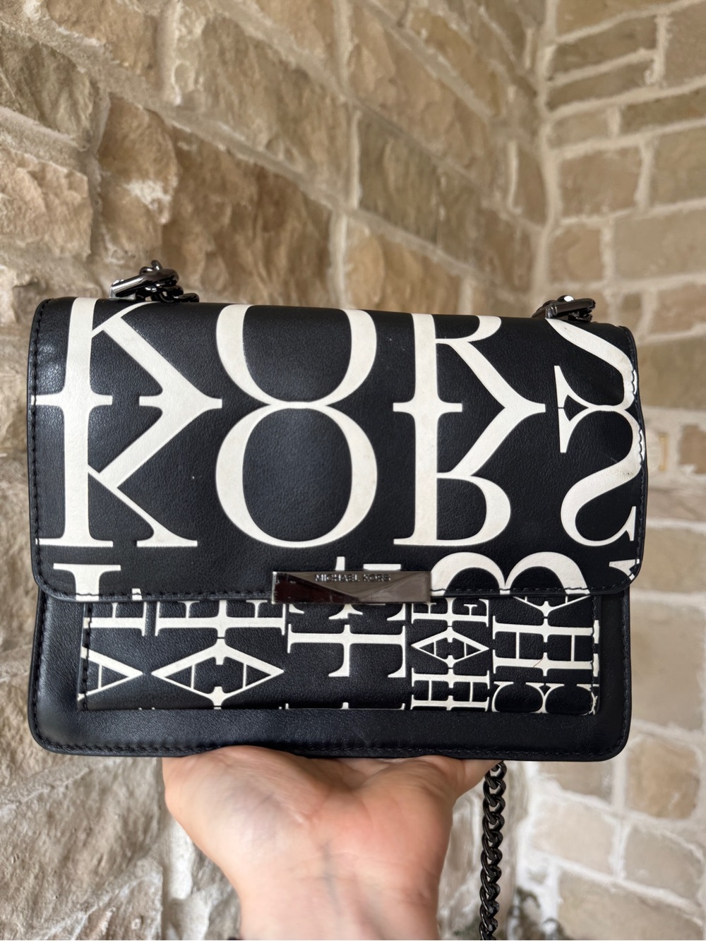 Michael Kors Black and White Logo Print Crossbody